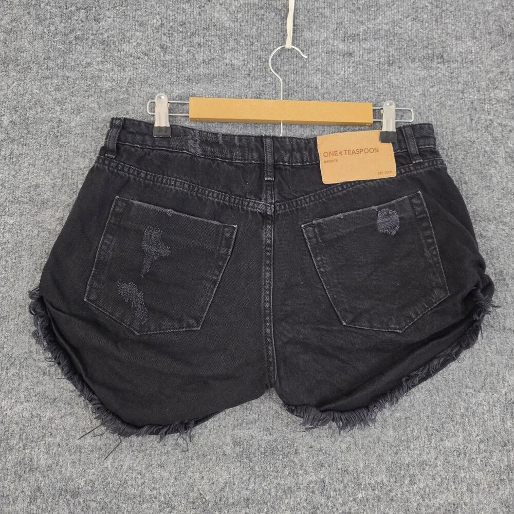 One Teaspoon Shorts 28 Bandits Denim Black Distressed Cut Off Hippie Relaxed Fit - Picture 3 of 10